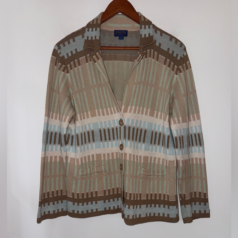 Pendleton Linen-Cotton Patterned Cardigan Blazer … - image 3
